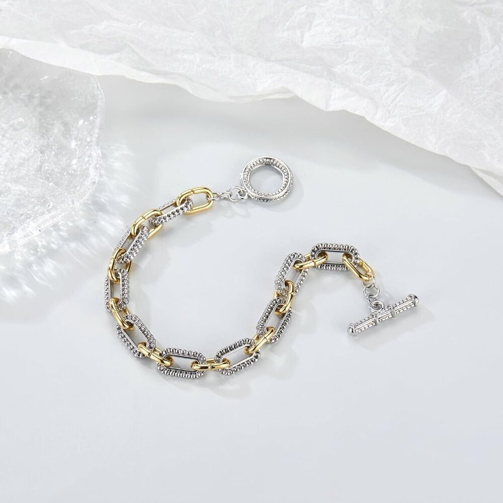 Link Bracelet for Women Gold Silver Two-Tone Circles Chain Bangle - Picture 5 of 6